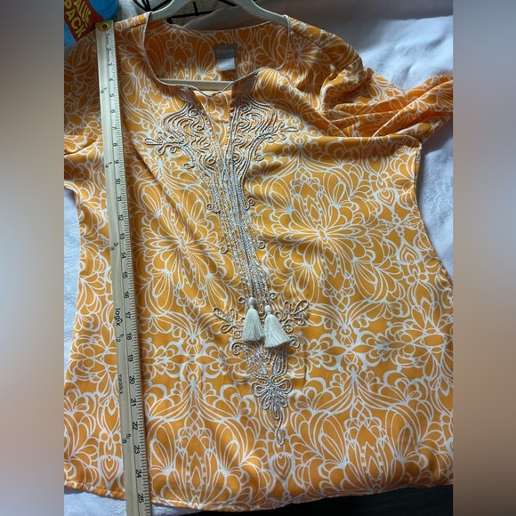 Chico's Orange Graphic Tunic with 3/4 Sleeves - Picture 9 of 9
